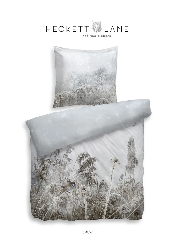 HnL Satin Wende-Bettwäsche Winterlandschaft Dauw Weiß 135x200 cm + 80x80 cm