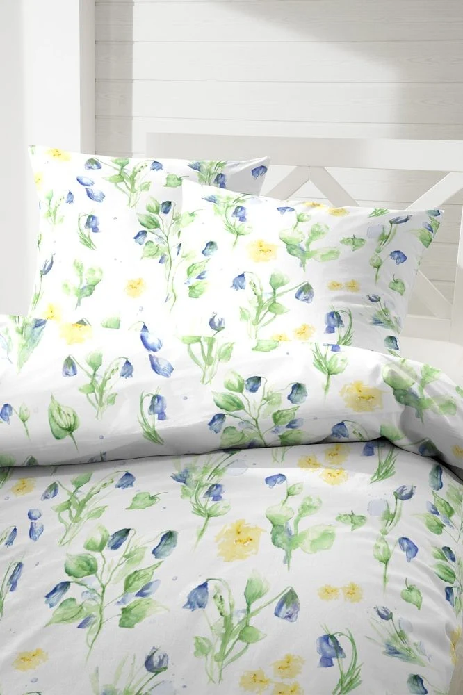 Hahn Polycotton Bettwäsche Blumen Aquarell Blau 135x200 cm + 80x80 cm