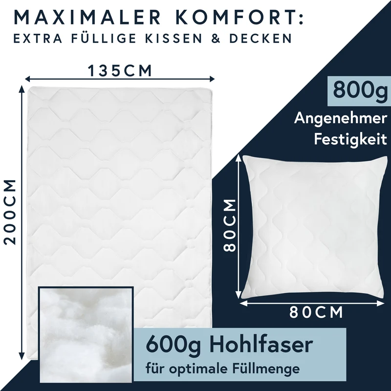 MOON Bettenset Ganzjahresdecke inkl. Kopfkissen 100% Polyester versteppt