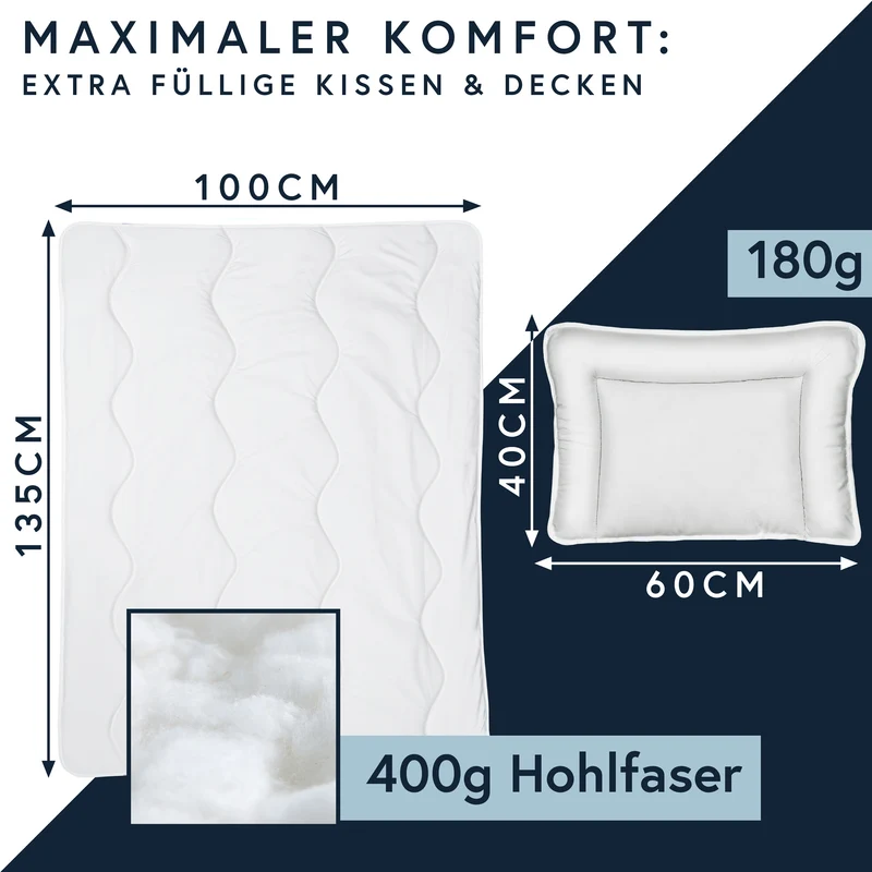 Kopfkissen für Babys 100x135+40x60 cm set Kinder pflegeleicht Kinder anpassbarer Stützkraft