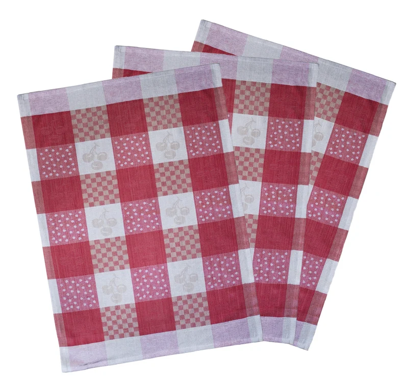 Caroline 3er Pack Geschirrtuch 50x70cm 100% Baumwolle Jacquard Kirsche