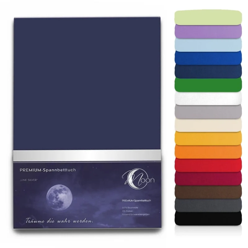 Spannbettlaken Topper 200x220cm Spannbetttuch Baumwolle 190g/m² Moon Line silver