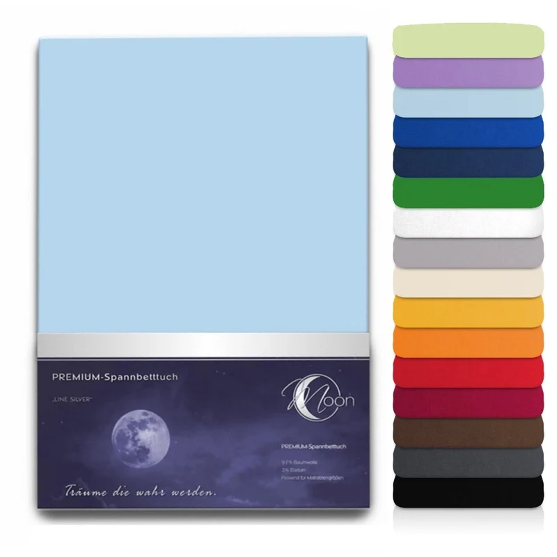 Spannbettlaken Topper 200x220cm Spannbetttuch Baumwolle 190g/m² Moon Line silver