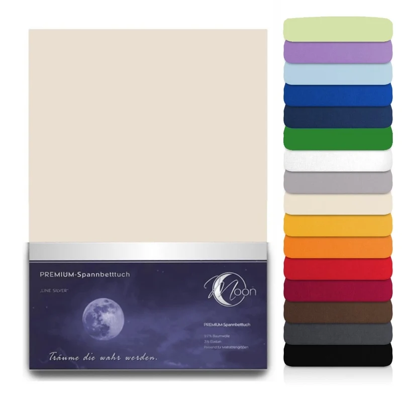 Spannbettlaken Topper 200x220cm Spannbetttuch Baumwolle 190g/m² Moon Line silver