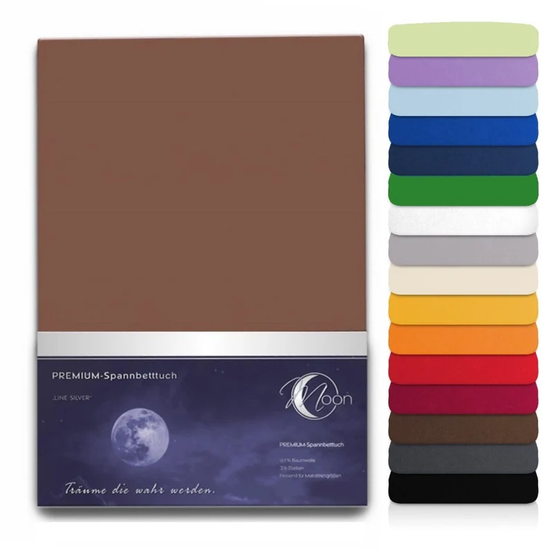 Spannbettlaken Topper 200x220cm Spannbetttuch Baumwolle 190g/m² Moon Line silver