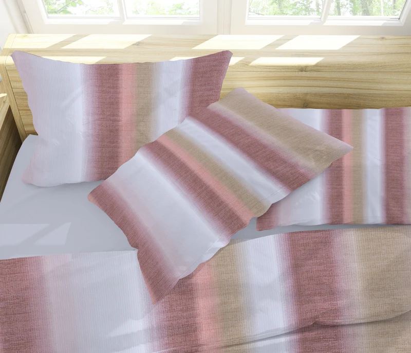 MOON-Luxury Damast Bettwäsche Rainbow Streifen terra 135x200 100% Baumwolle YKK