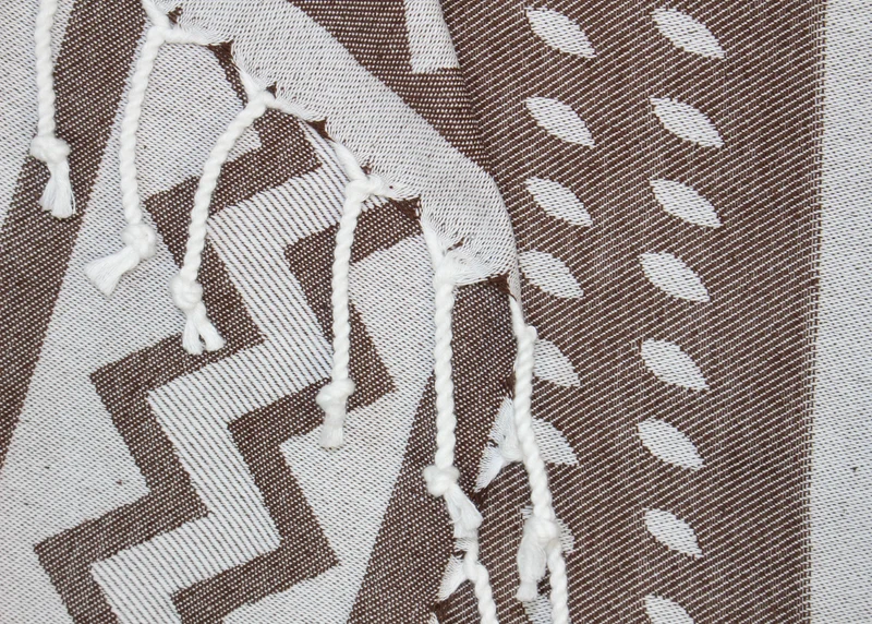 Hamamtuch Pestemal Tuch 100x170 cm braun-weiß gemustert mit Fransen