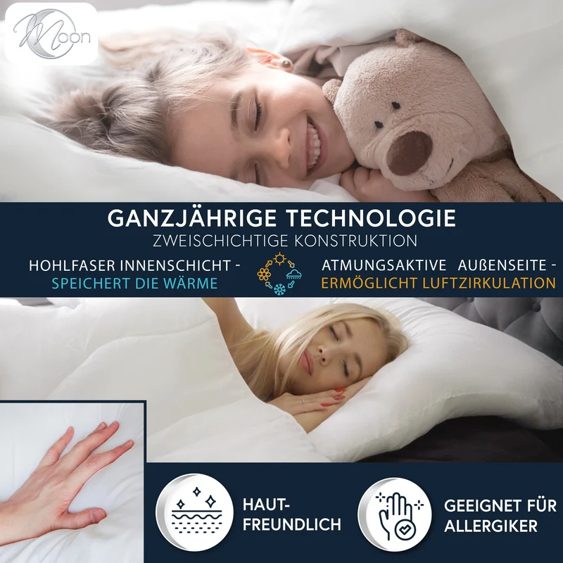MOON Bettenset Ganzjahresdecke inkl. Kopfkissen 100% Polyester
