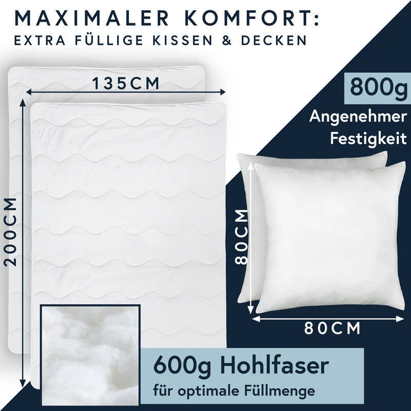 MOON Bettenset Ganzjahresdecke inkl. Kopfkissen 100% Polyester