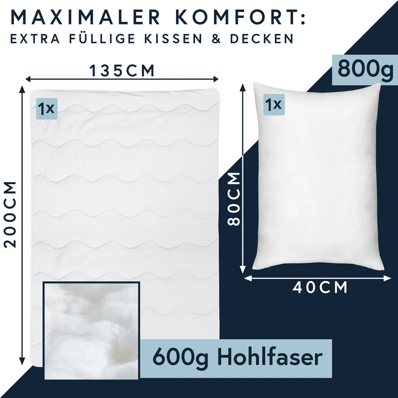 MOON Bettenset Ganzjahresdecke inkl. Kopfkissen 100% Polyester