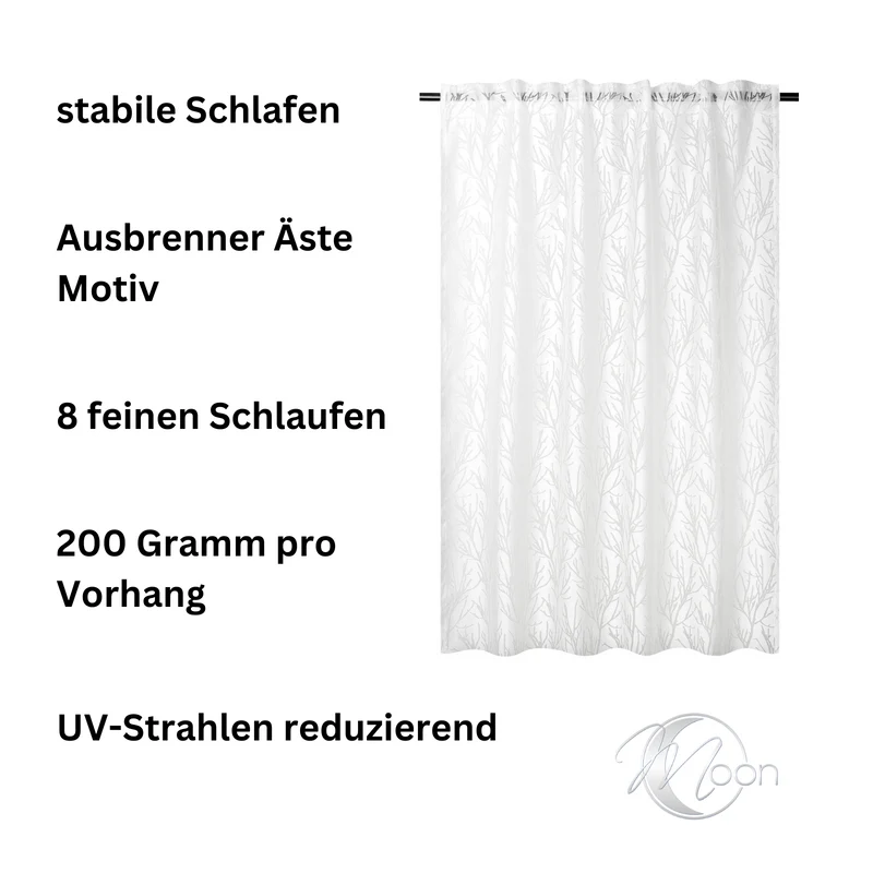 Schlaufenvorhang Dekoschal Vorhang Gardine Ronny mit Ausbrenner Motiv - weiß