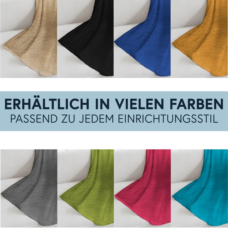 MOON Luxury Kuscheldecke, Wohndecke, UNI Decke aus Baumwolle (60%) und Microfasern (40%), ca. 150x200 cm mit geketteltem Rand