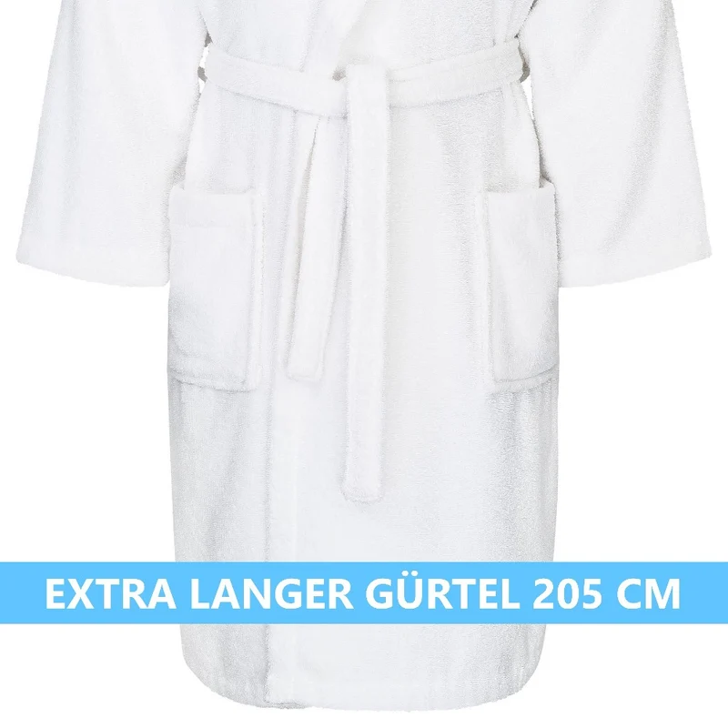 MOON Bademantel Classic 100% Baumwolle weiß Kapuze 400g/m² extra langer Gürtel