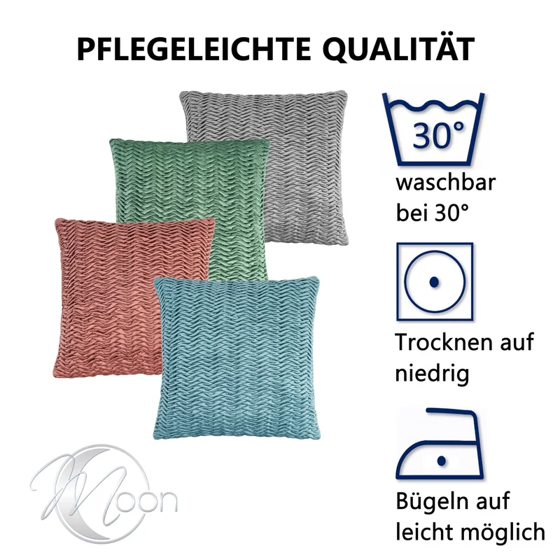 MOON 2er Pack Cringe Kissenbezug Samtimitat Kissenhülle - mit elastischen Falten