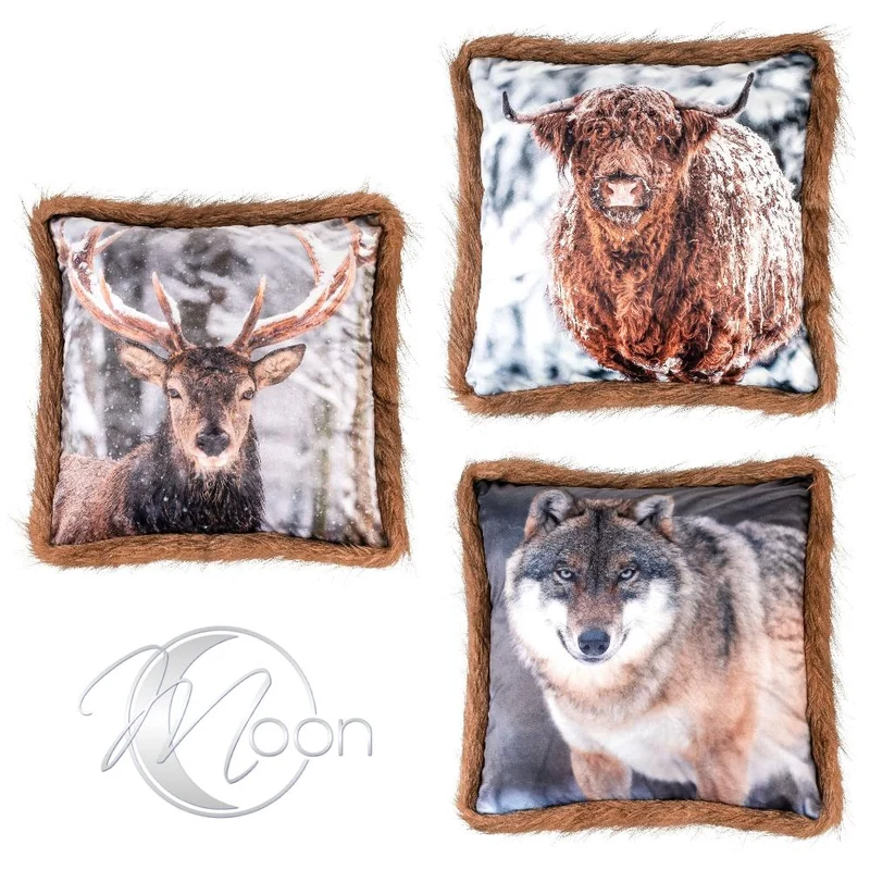 MOON - Kissenbezug WildLife mit Kuschelfell - Kissenhülle ca. 45x45 cm - ca. 500g/m² Flanell - 100% Polyester
