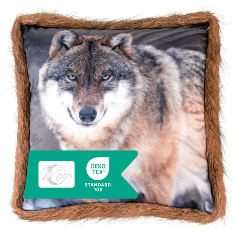 MOON - Kissenbezug WildLife mit Kuschelfell - Kissenhülle ca. 45x45 cm - ca. 500g/m² Flanell - 100% Polyester