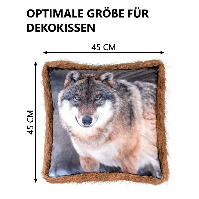MOON - Kissenbezug WildLife mit Kuschelfell - Kissenhülle ca. 45x45 cm - ca. 500g/m² Flanell - 100% Polyester