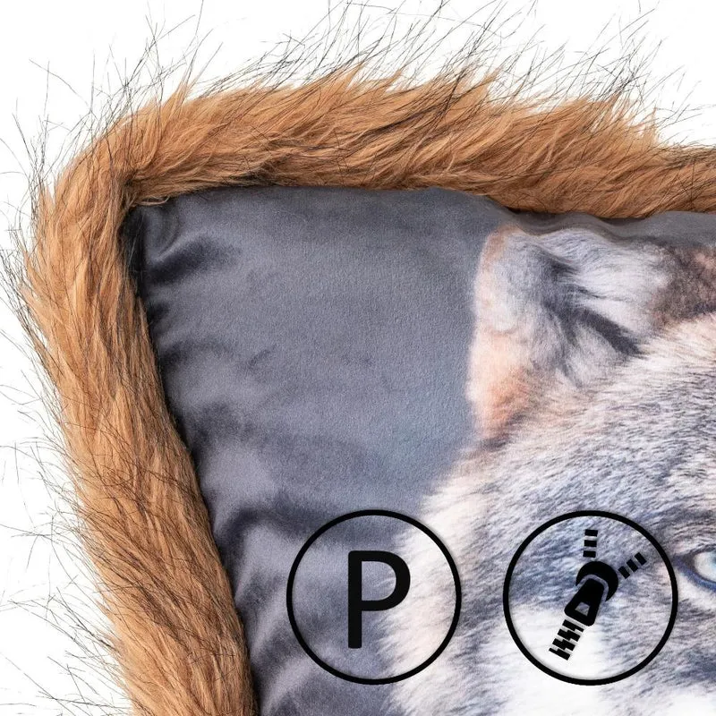 MOON - Kissenbezug WildLife mit Kuschelfell - Kissenhülle ca. 45x45 cm - ca. 500g/m² Flanell - 100% Polyester
