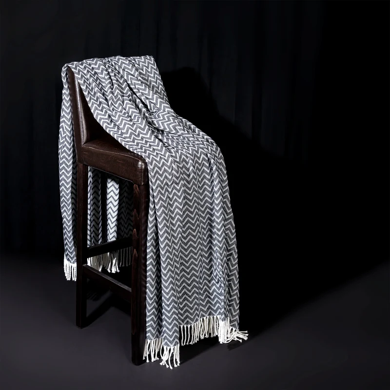 Decke Baumwolle Kuscheldecke Zick-Zack Tagesdecke Fransen leicht Moon Luxury