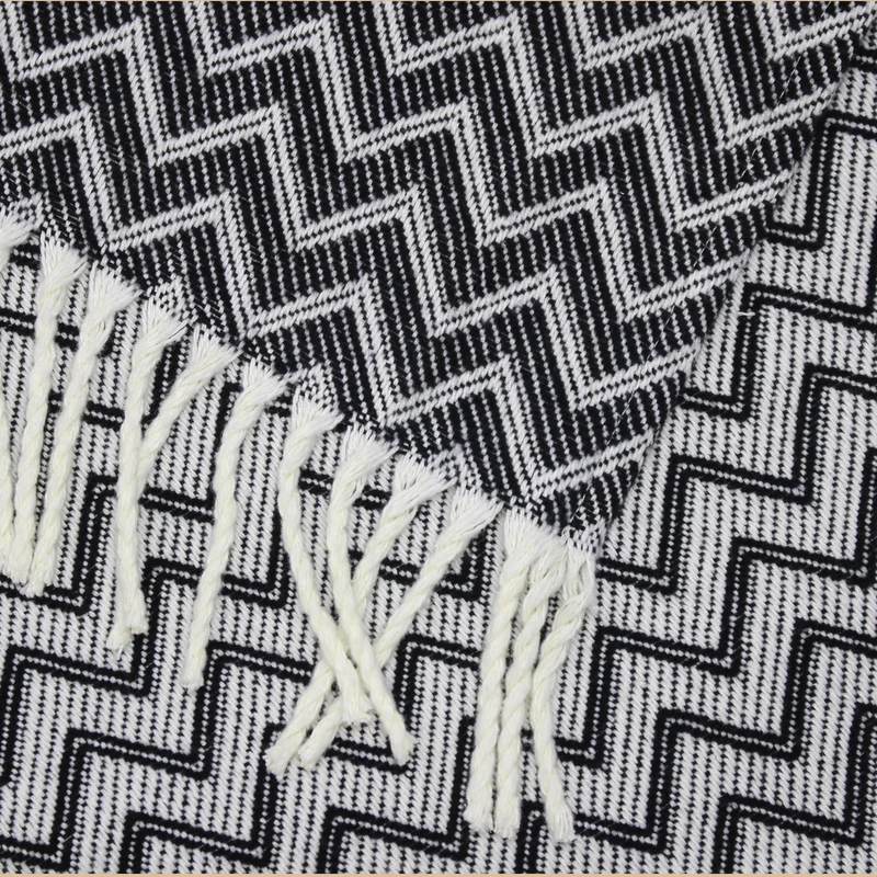 Decke Baumwolle Kuscheldecke Zick-Zack Tagesdecke Fransen leicht Moon Luxury