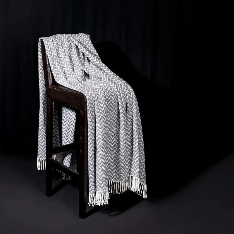 Decke Baumwolle Kuscheldecke Zick-Zack Tagesdecke Fransen leicht Moon Luxury