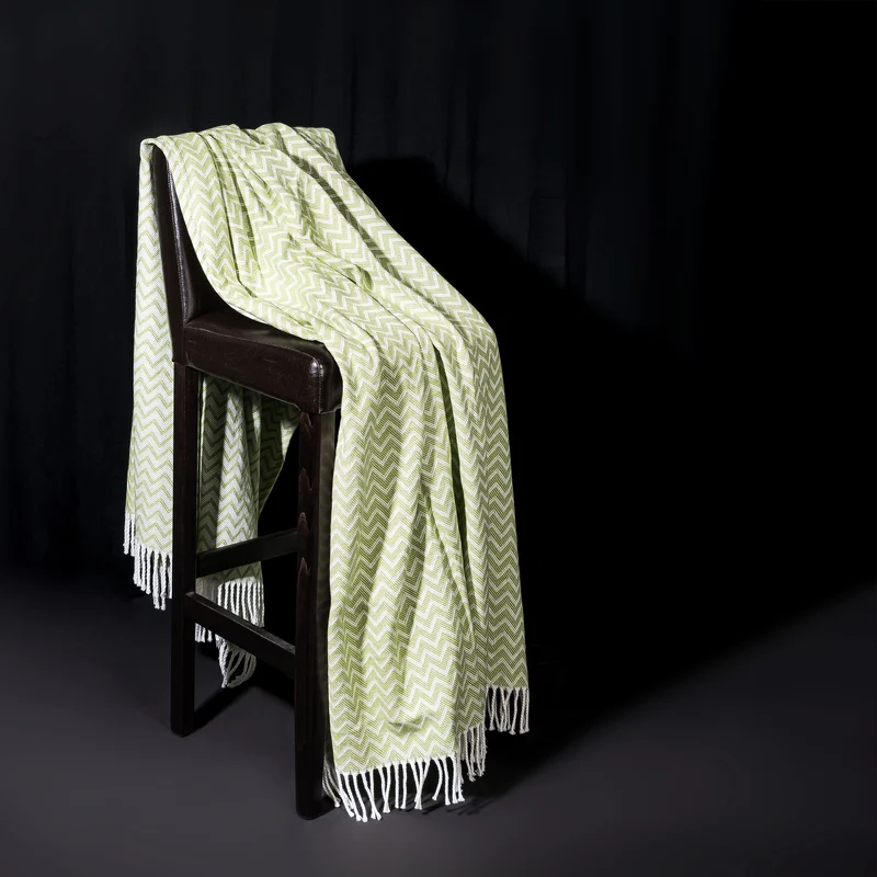 Decke Baumwolle Kuscheldecke Zick-Zack Tagesdecke Fransen leicht Moon Luxury