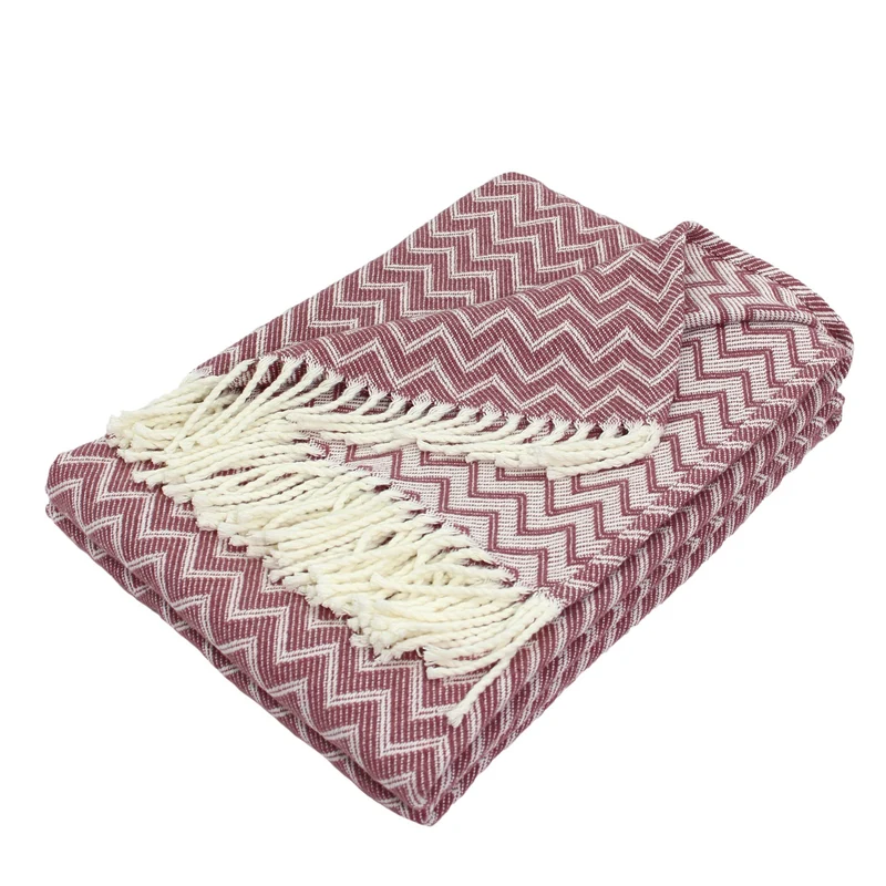 Decke Baumwolle Kuscheldecke Zick-Zack Tagesdecke Fransen leicht Moon Luxury