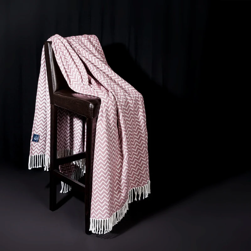 Decke Baumwolle Kuscheldecke Zick-Zack Tagesdecke Fransen leicht Moon Luxury