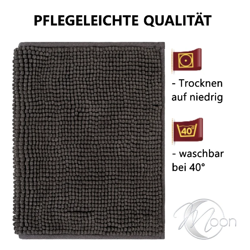 MOON - Badvorleger rutschfest aus 100% Polyester 50x70 60x100 70x120 Badematte Chenille - ca. 1600 g/m²