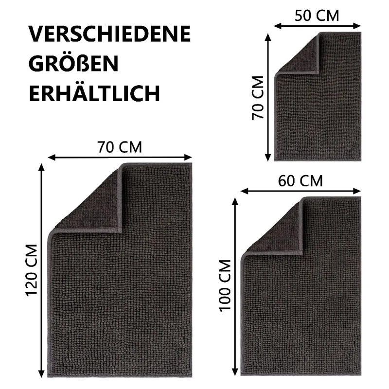 MOON - Badvorleger rutschfest aus 100% Polyester 50x70 60x100 70x120 Badematte Chenille - ca. 1600 g/m²