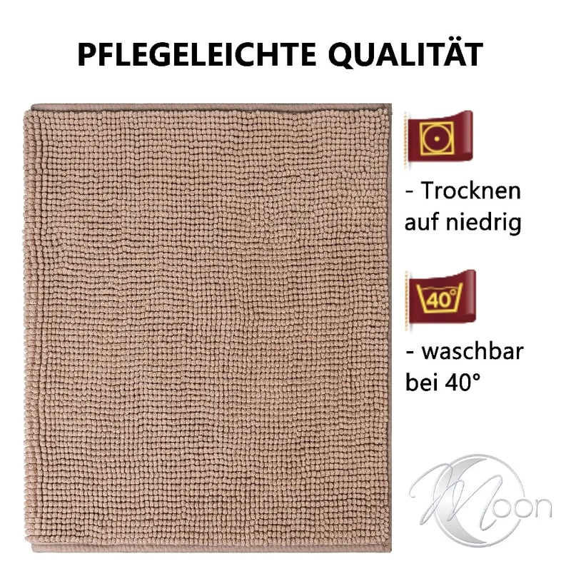 MOON - Badvorleger rutschfest aus 100% Polyester 50x70 60x100 70x120 Badematte Chenille - ca. 1600 g/m²