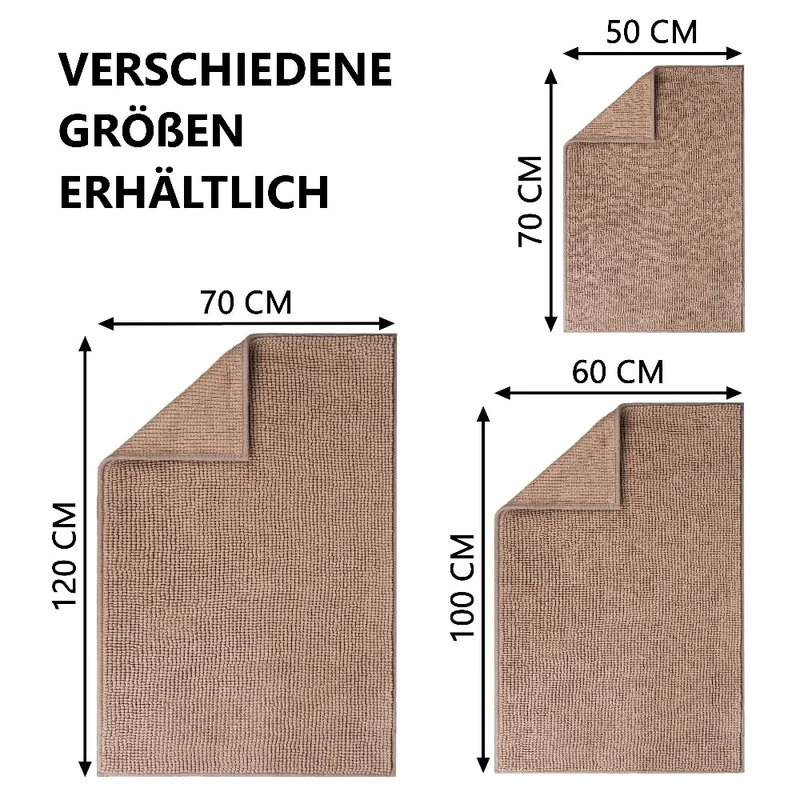 MOON - Badvorleger rutschfest aus 100% Polyester 50x70 60x100 70x120 Badematte Chenille - ca. 1600 g/m²