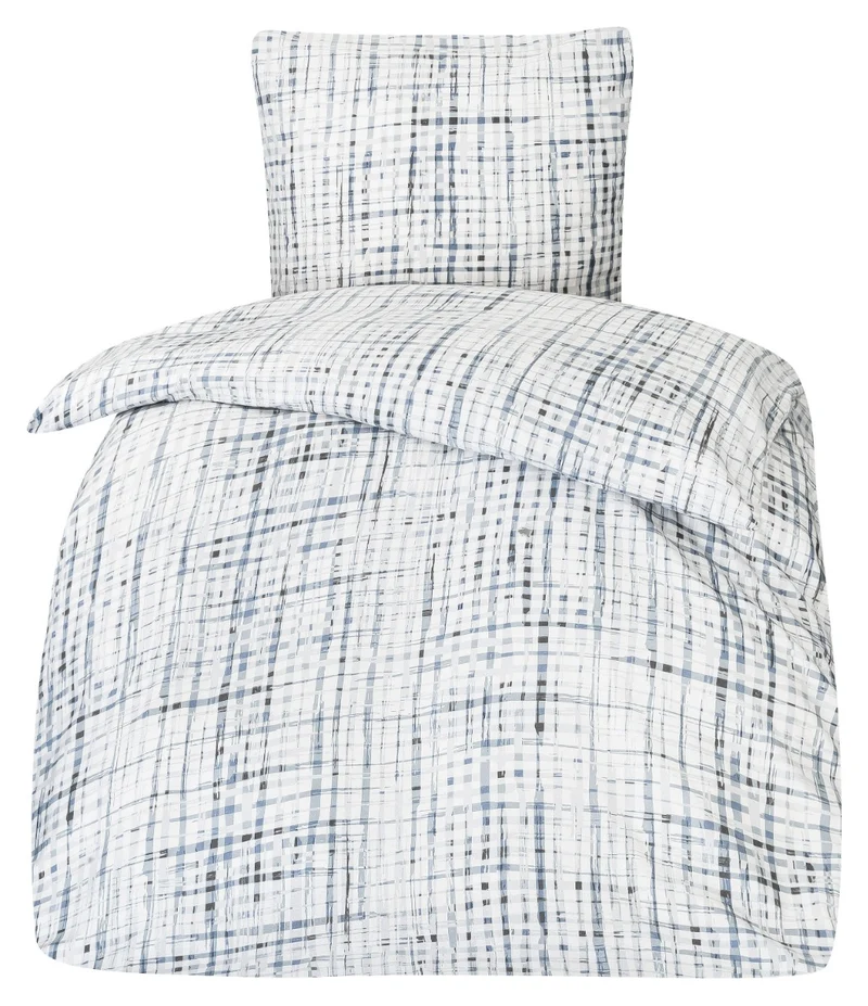 MOON Bettwäsche Set Fein Biber, Flanellbettwäsche ca. 135x200 + 80x80 cm mit Reißverschluss - Karo Blau