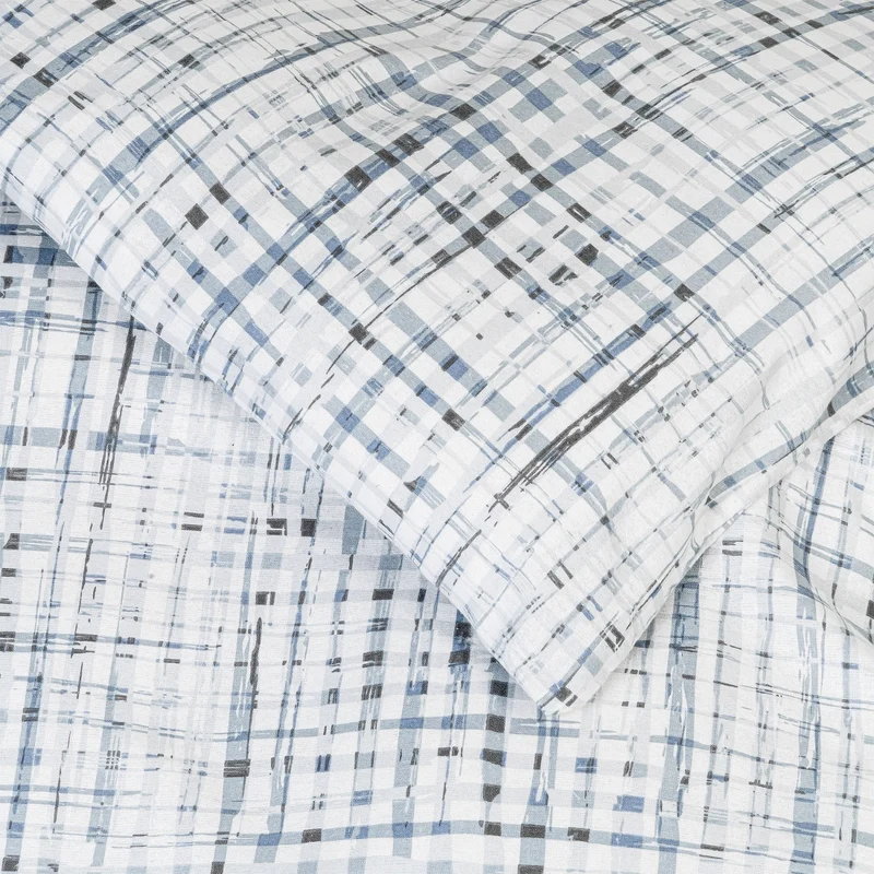 MOON Bettwäsche Set Fein Biber, Flanellbettwäsche ca. 135x200 + 80x80 cm mit Reißverschluss - Karo Blau