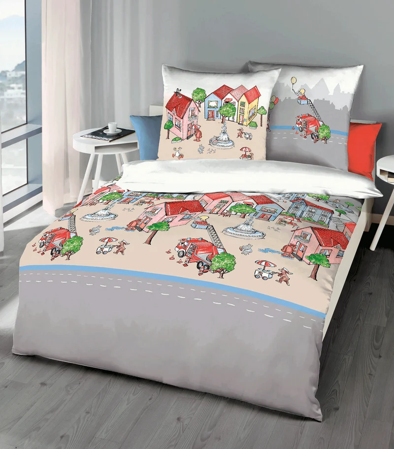 Kaeppel Biber Kinder Bettwäsche 100% Baumwolle Stadtleben 100x135
