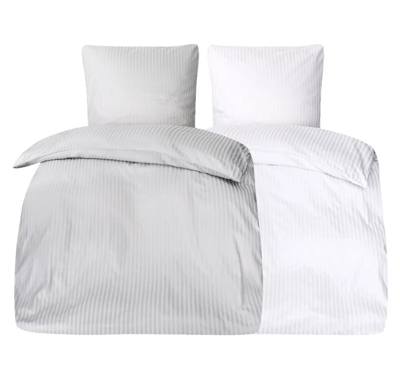 Bettwäsche Set 135x200+80x80 cm Damast 10mm Streifen Reißverschluss Moon Luxury