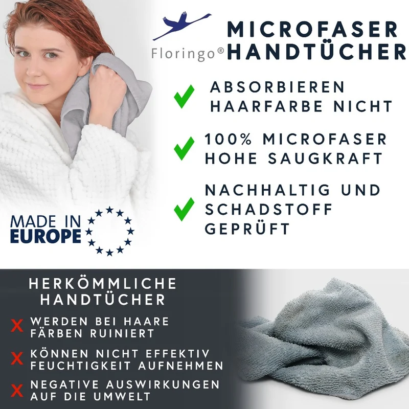 Floringo 5er Pack Microfaser Friseur Handtücher mit saugstarker Oberfläche