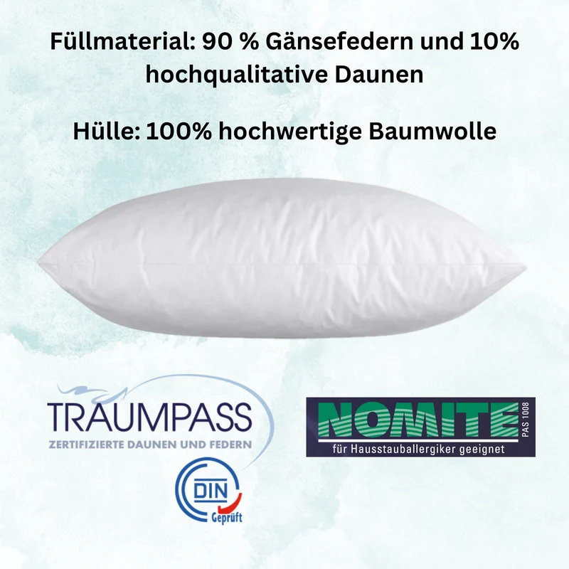 MOON 2er Pack Luxury Gänsefeder Füllkissen Innenkissen 90% Feder 10% Daune fest