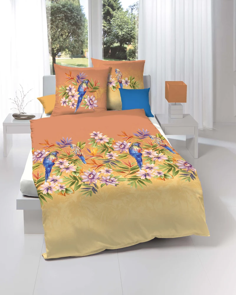 Kaeppel Mako Satin Bettwäsche 100% Baumwolle Tropical Parrots 135x200