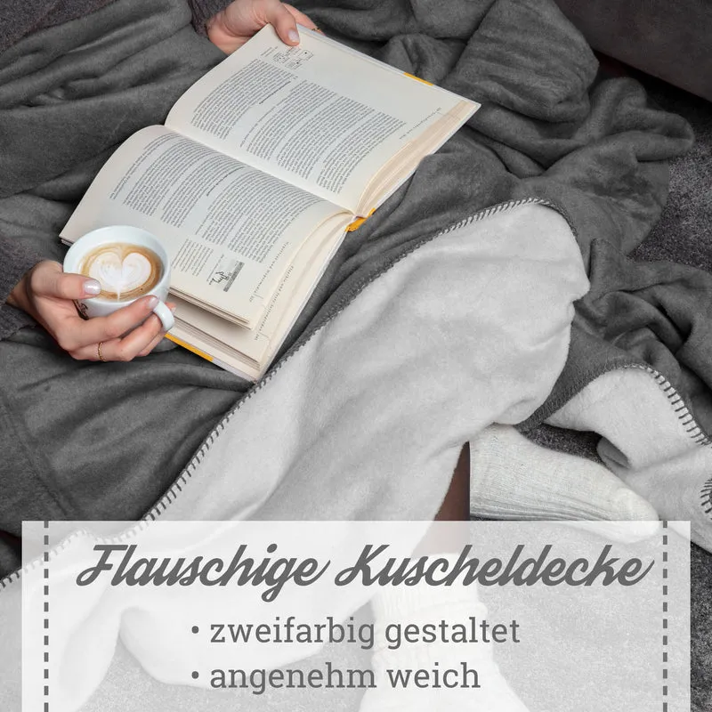 Moon Doubleface Kuscheldecke Wohndecke Baumwollmix ca 220x240cm gekettelter Rand
