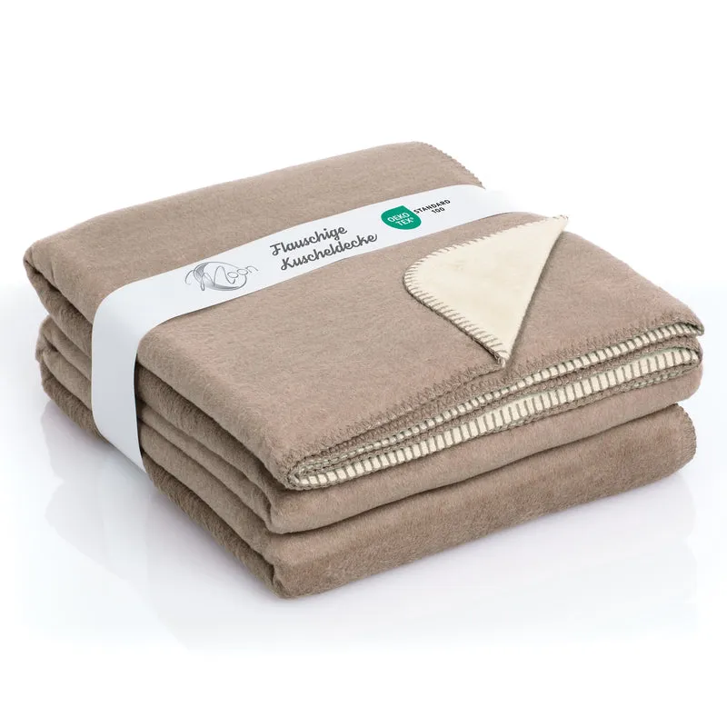 Moon Doubleface Kuscheldecke Wohndecke Baumwollmix ca 220x240cm gekettelter Rand