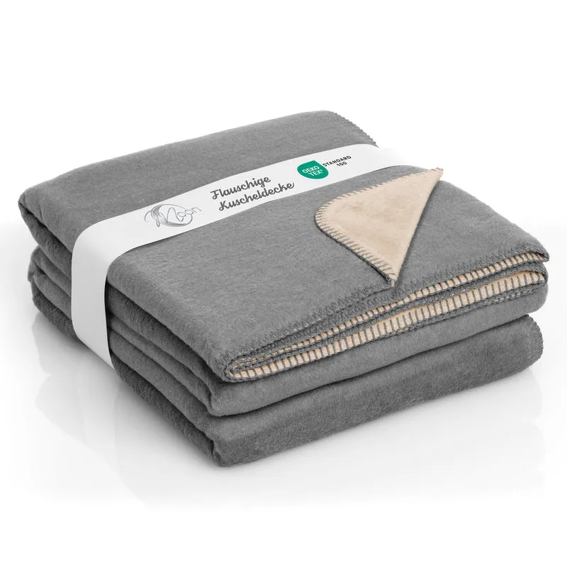 Moon Doubleface Kuscheldecke Wohndecke Baumwollmix ca 220x240cm gekettelter Rand