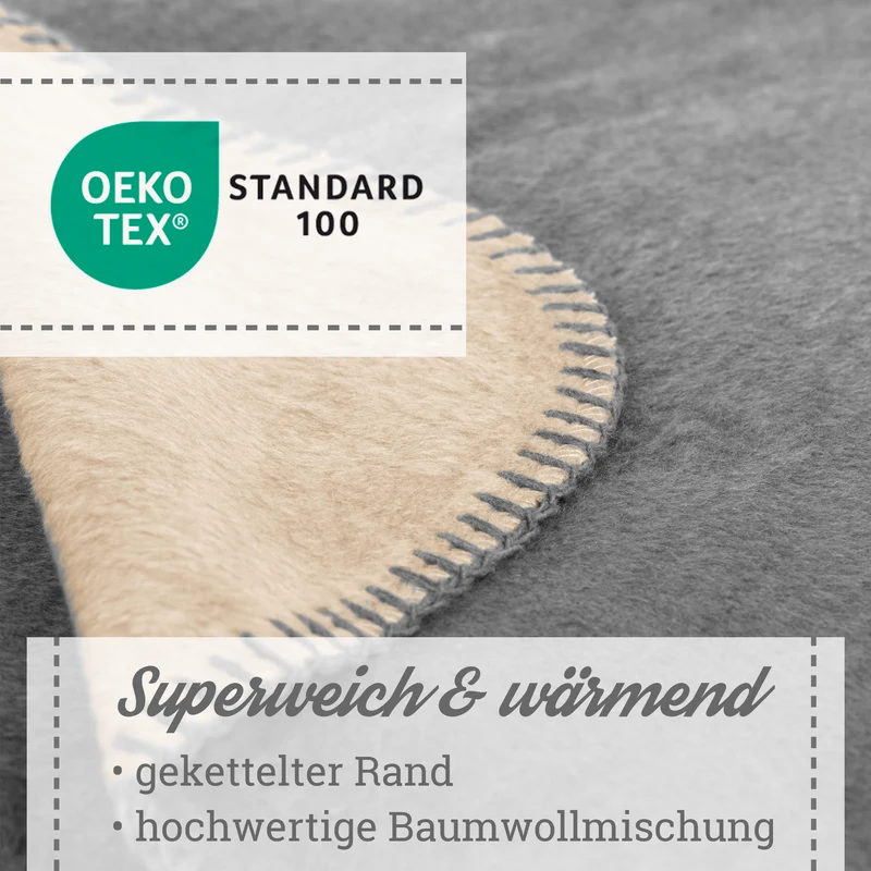 Moon Doubleface Kuscheldecke Wohndecke Baumwollmix ca 220x240cm gekettelter Rand