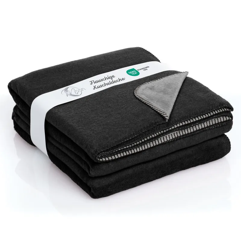 Moon Doubleface Kuscheldecke Wohndecke Baumwollmix ca 220x240cm gekettelter Rand