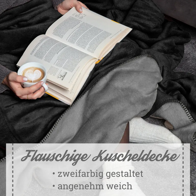 Moon Doubleface Kuscheldecke Wohndecke Baumwollmix ca 220x240cm gekettelter Rand