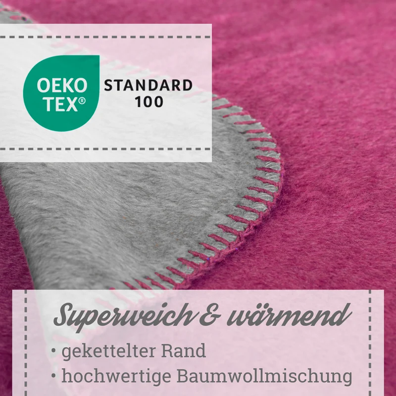 Moon Doubleface Kuscheldecke Wohndecke Baumwollmix ca 220x240cm gekettelter Rand