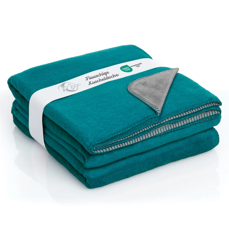 Moon Doubleface Kuscheldecke Wohndecke Baumwollmix ca 220x240cm gekettelter Rand