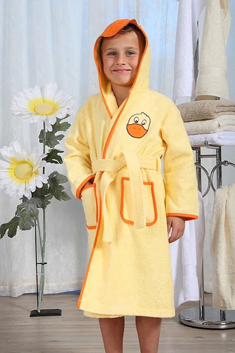 Kinder Bademantel Baby-Bademantel mit Kapuze ENTE 100% Baumwolle