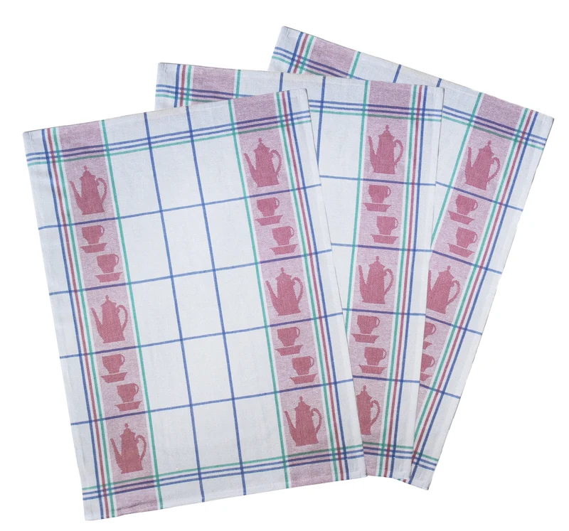 Caroline 3er Pack Geschirrtuch 50x70cm 100% Baumwolle Jacquard Tasse&Kanne