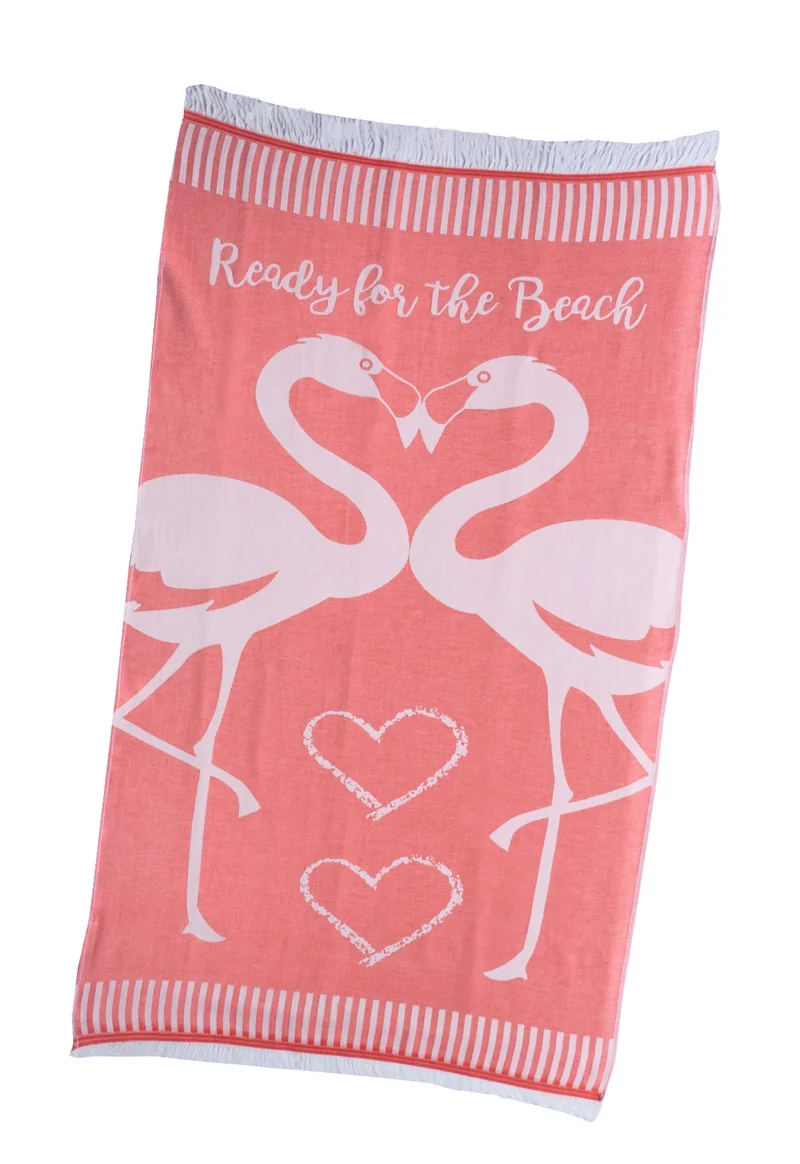 P.K. Collection Hamamtuch Pestemal Tuch 90x170 cm mit Fransen Strandtuch Flamingo
